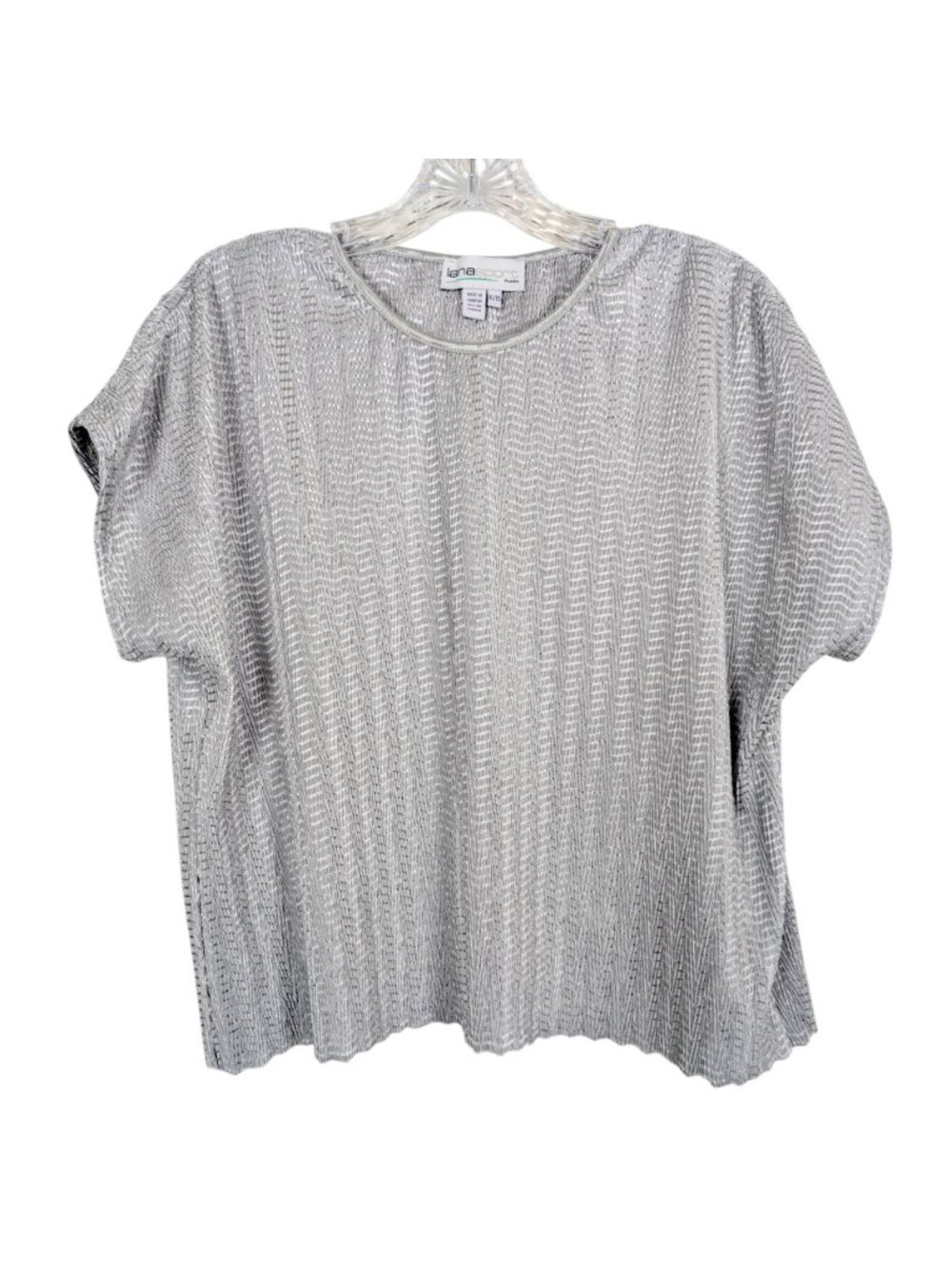 Lanasport Petite Silver Womens Top XL Metallic Crinkle Textured Cap sleeves